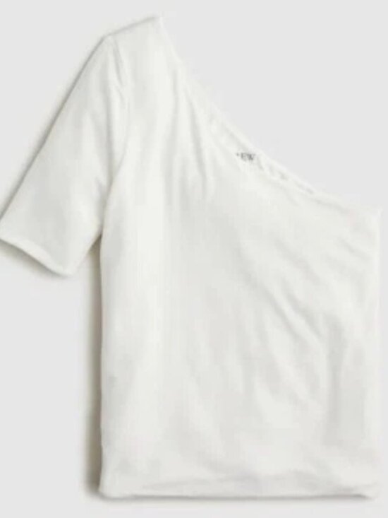 J. Crew Tops - J Crew Form Knit One Shoulder Elbow-Sleeve White T-Shirt Size Large